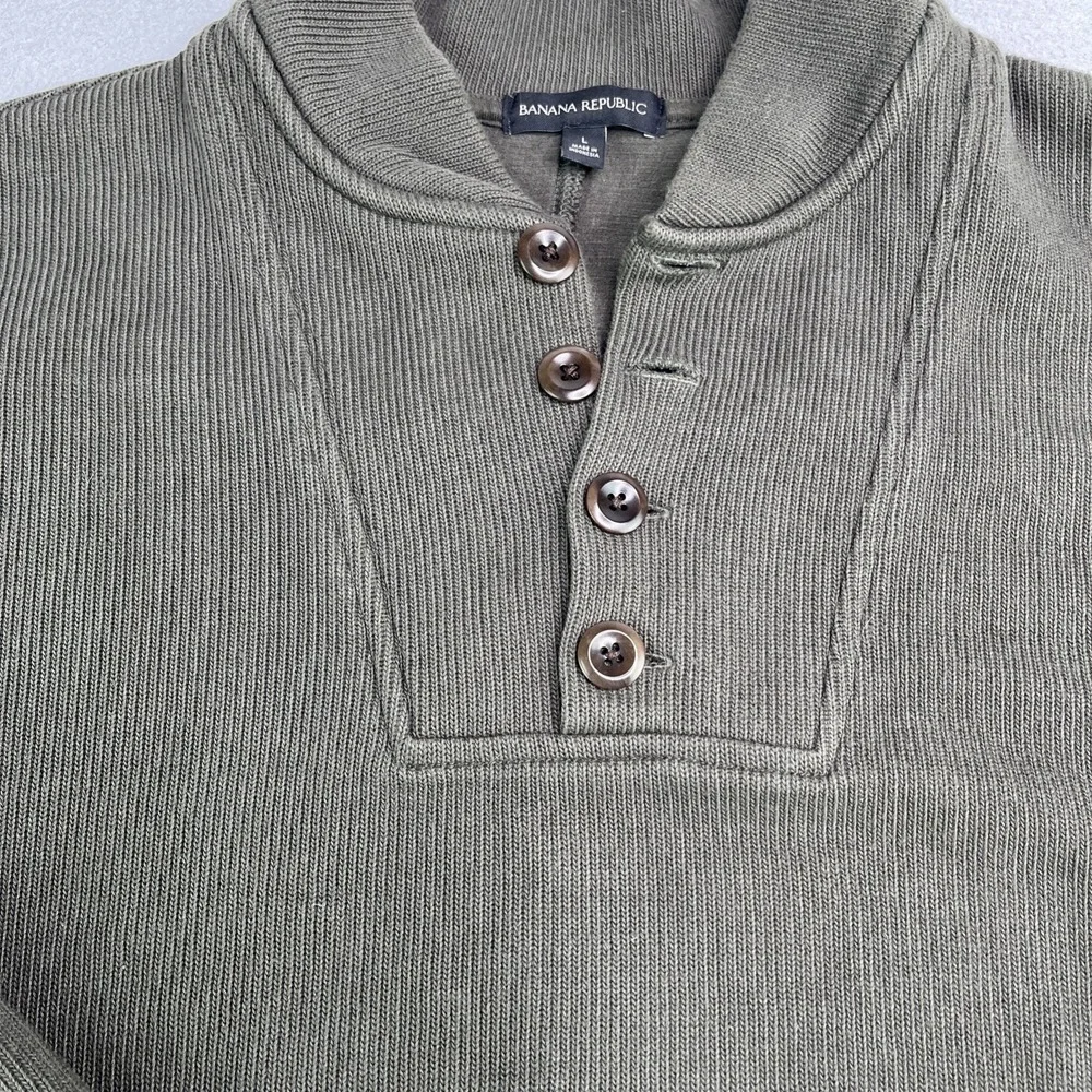 Banana Republic Sweater Pullover Earth Green 100% Cotton Men's Large 1/4 Button